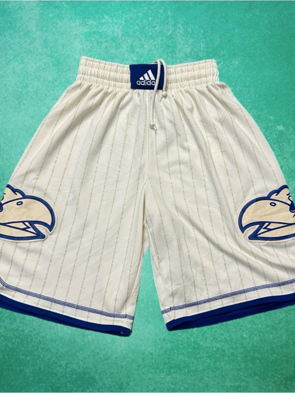 Y2K Kansas Jayhawks Mascot Striped Adidas Shorts